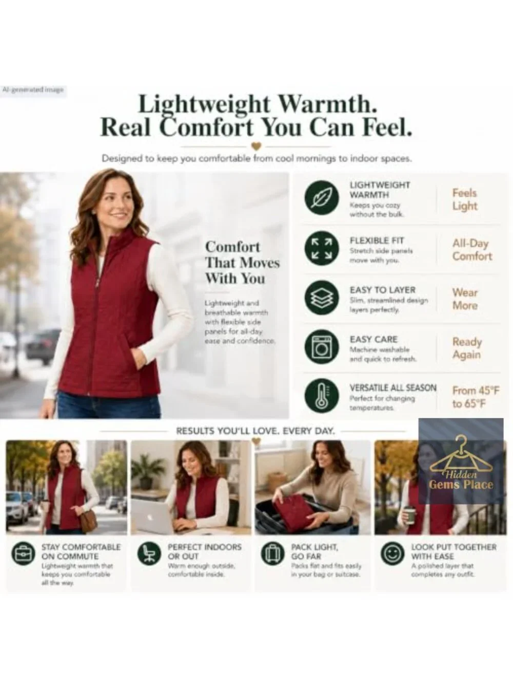 Quilted Sleeveless Vest Lightweight Zip Front Womens Outerwear